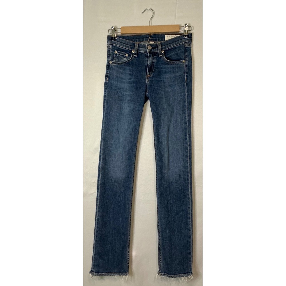 Rag & Bone Women Straight Leg Low Rise Raw Hem Blue Jeans Size 24 Casual Classic